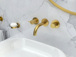 Flova Levo brushed brass wall mounted basin mixer